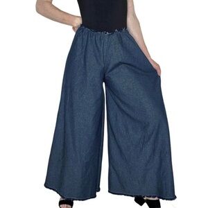 Alma Mia Dark Denim Chambray Super Wide Leg High Rise Jeans